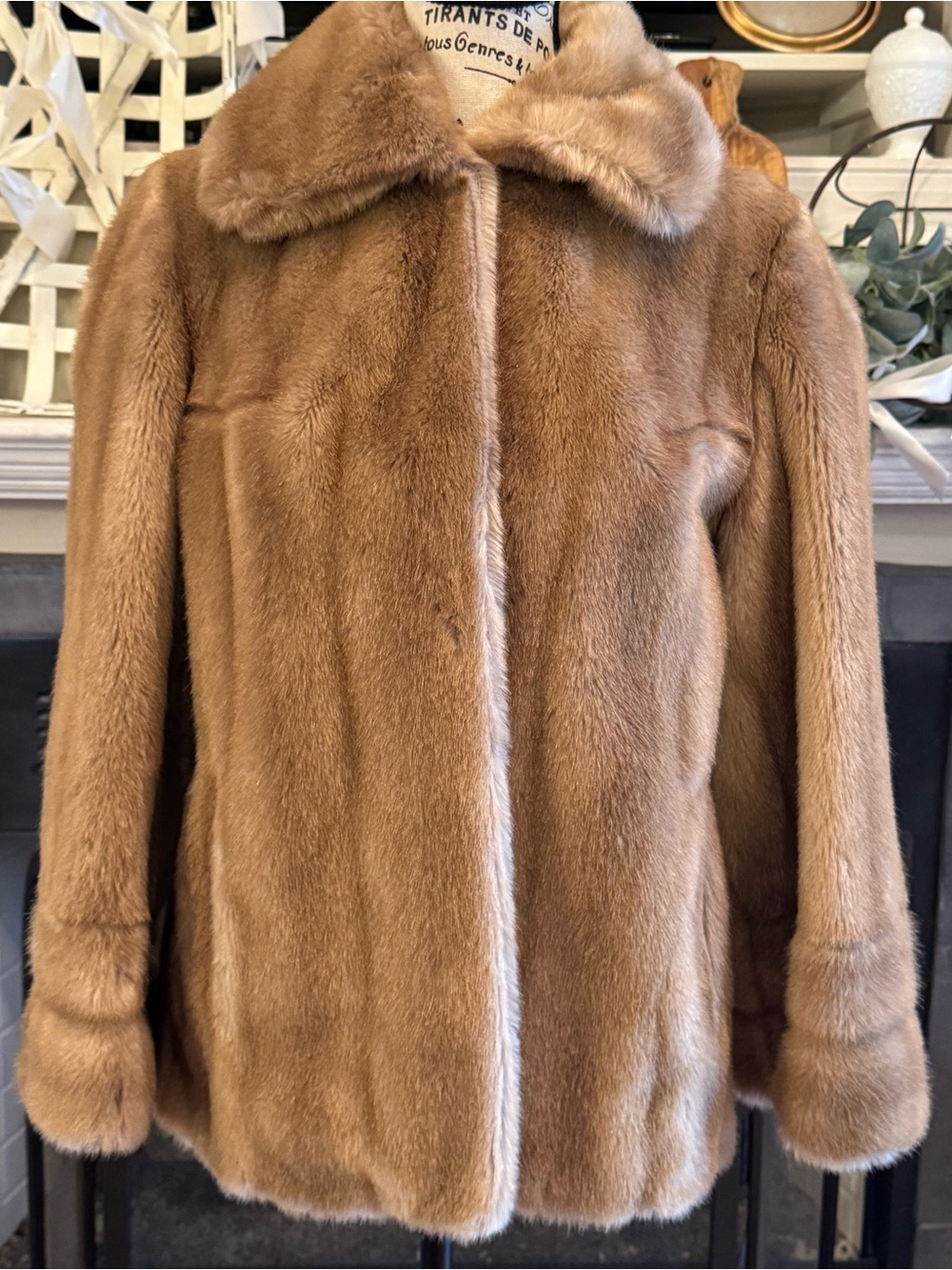 Vintage 60s Tissavel France Faux Mink Fur Jacket Stroller Coat Champagne Blonde